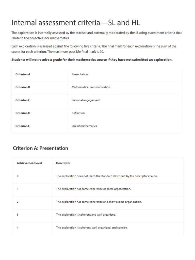 Internal Assessment Criteria | PDF