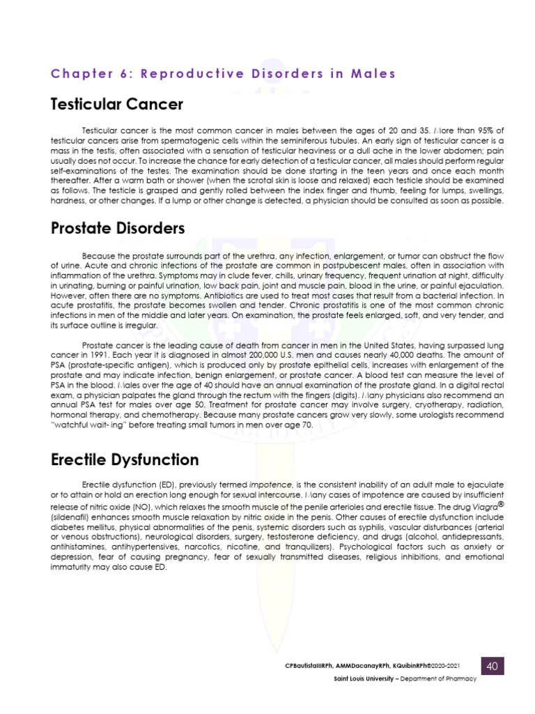Male and Female Reproductive Disorders | PDF | Breast Cancer | Cancer