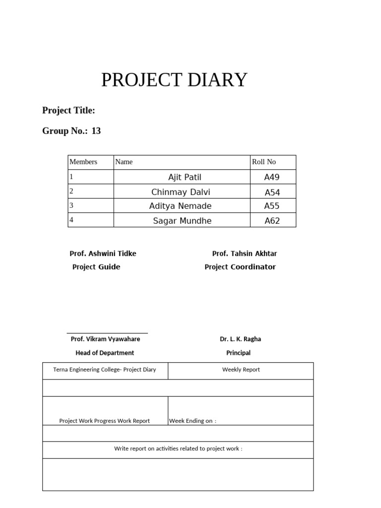 Project Diary Weekly Progress Report | PDF