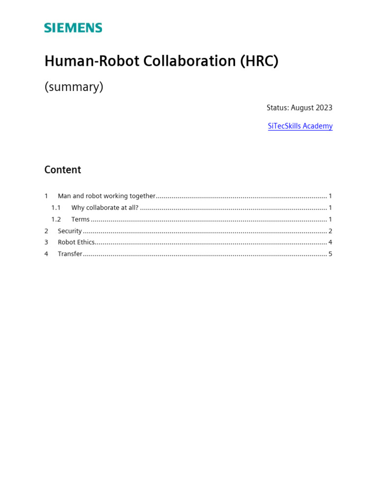 Human Robot Collaboration HRC | PDF | Robot | Robotics