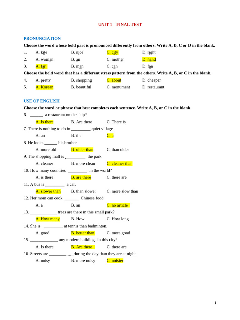 English Pronunciation and Grammar Test | PDF