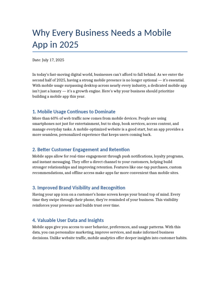 Why Every Business Needs A Mobile App 2025 | PDF
