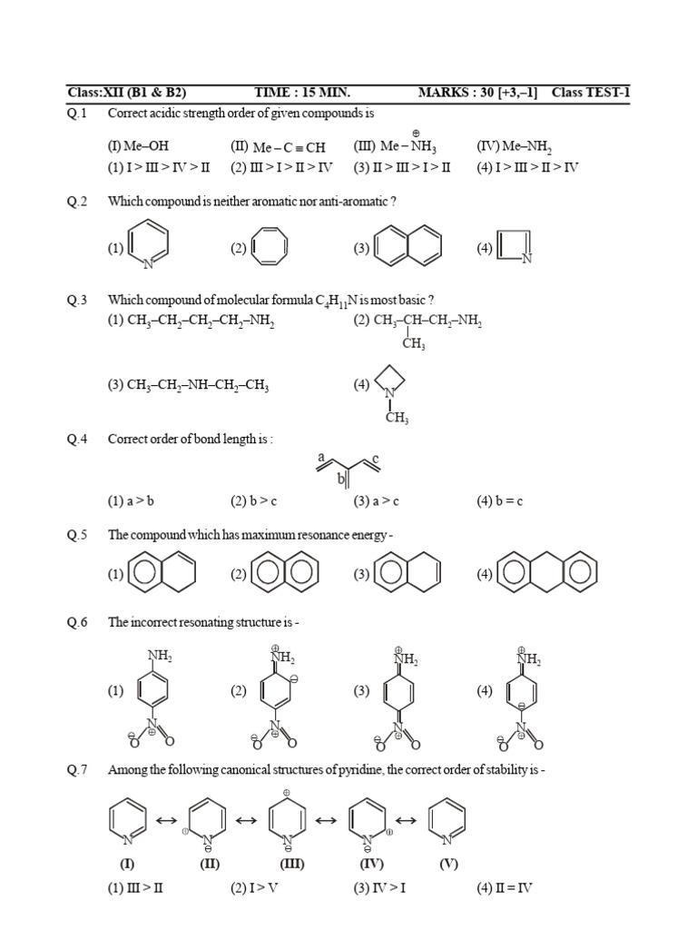 Class XII Chemistry Test Questions | PDF | Amine | Molecules