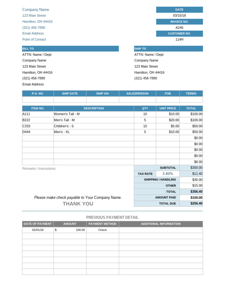 IC Invoice With Partial Payment 8966 | PDF | Invoice