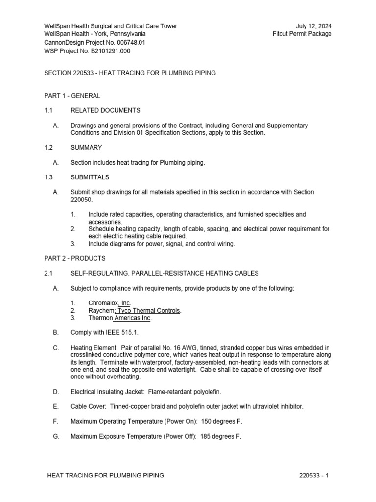 Heat Tracing for Plumbing Piping Guide | PDF | Electrical Wiring ...