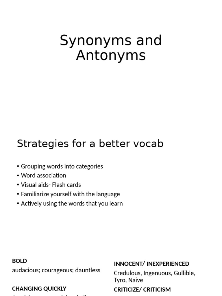 Vocabulary: Synonyms and Antonyms Guide | PDF