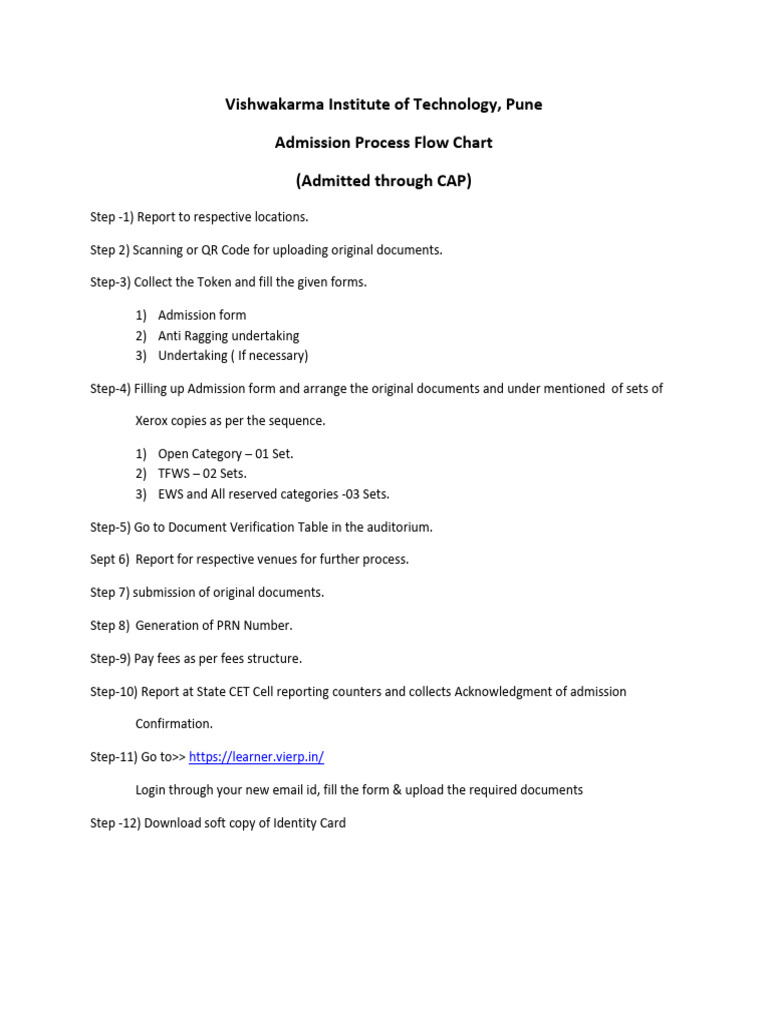 VIT Pune Admission Process Flow Chart | PDF
