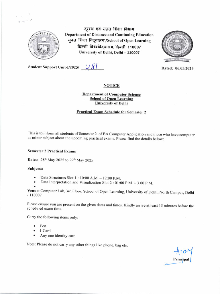 Semester 2 Practical Exam Schedule | PDF
