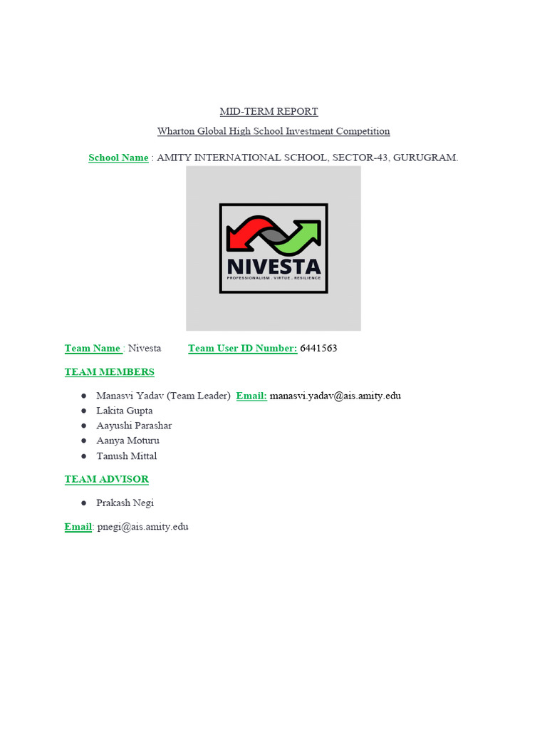 Mid Term Report Nivesta.... | PDF | Price–Earnings Ratio | Stocks