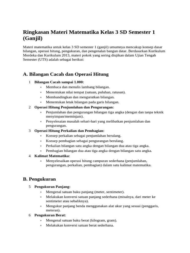 Rangkuman Materi Matematika Kelas 3 SD | PDF