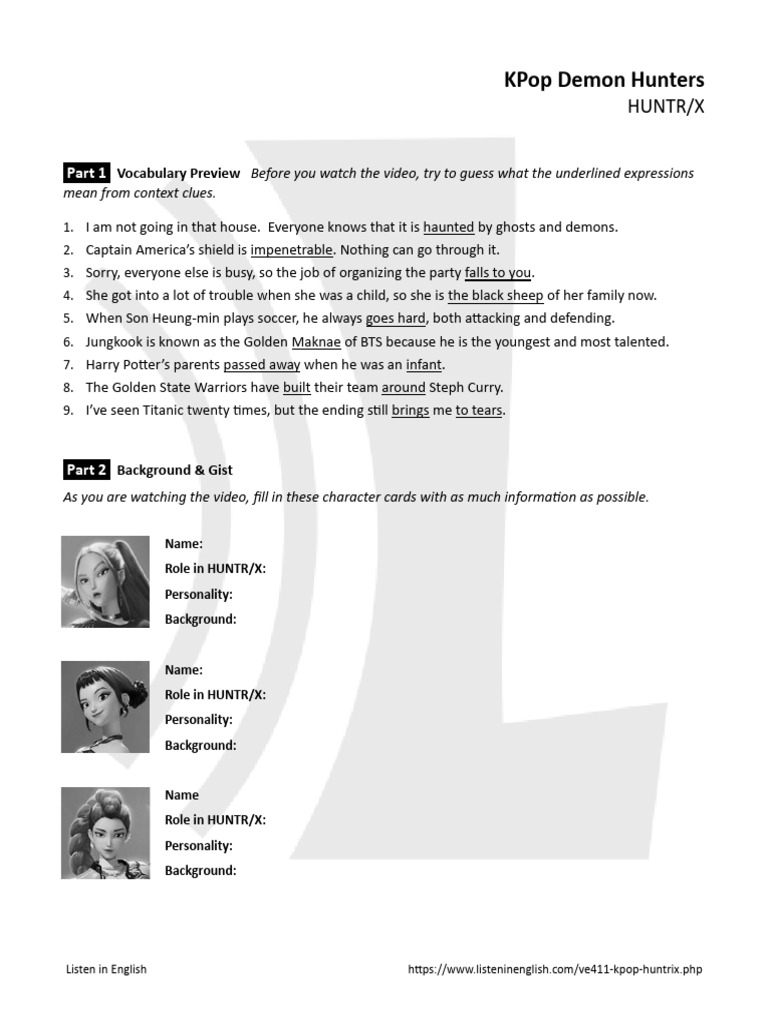 KPop Demon Hunters: HUNTR/X Script | PDF | Fan (Person)