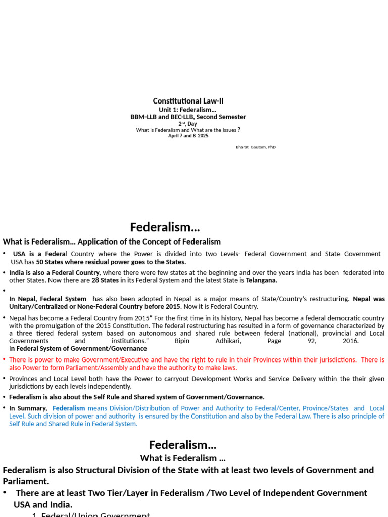 2nd Day, Const - Ii, 2nd Sem. Federalism... | PDF | Federalism ...