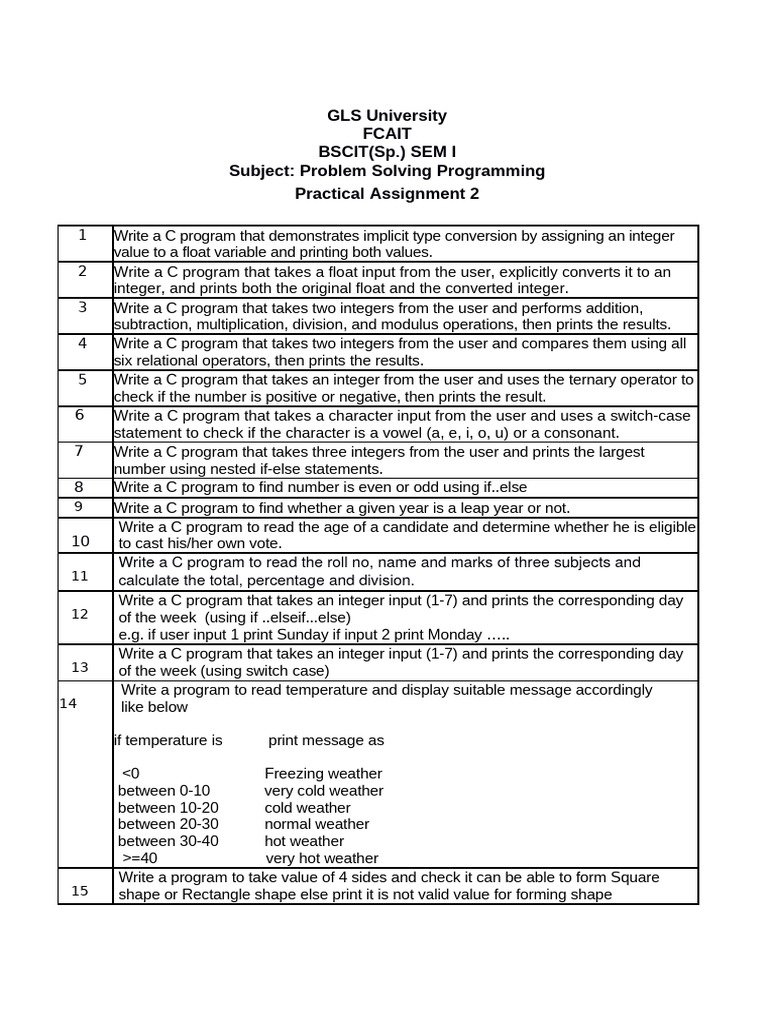 C Programming Practical Assignments | PDF | Fahrenheit | Multiplication