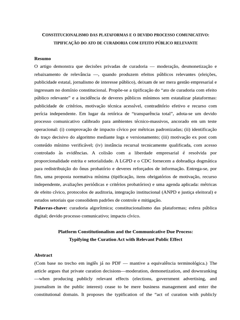 Curadoria Algorítmica e Devido Processo Público | PDF | Constituição