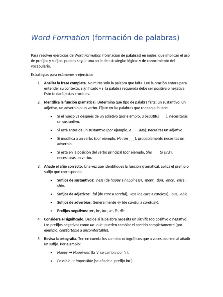 Estrategias para Word Formation en Inglés | PDF | Adverbio | Palabra