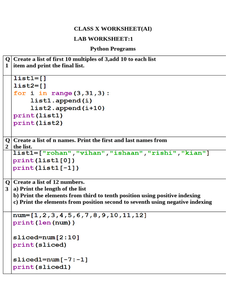 Python Programming Lab Worksheets | PDF | Median | Statistics