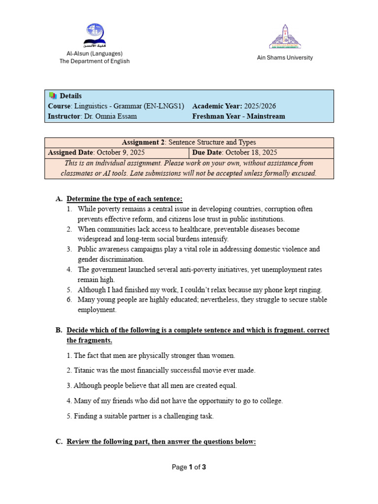 Assignment 2 | PDF | Grammar | Language Mechanics