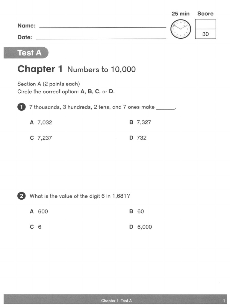 Math Test CH 01 Test A | PDF
