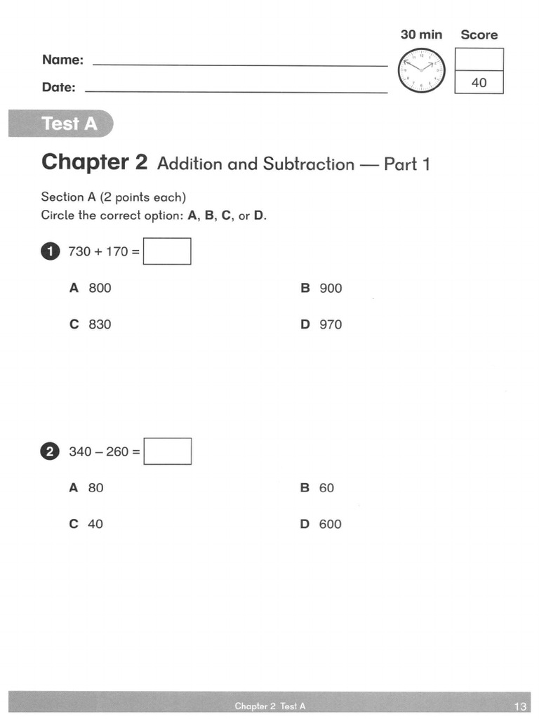 Math Test CH 02 Test A | PDF