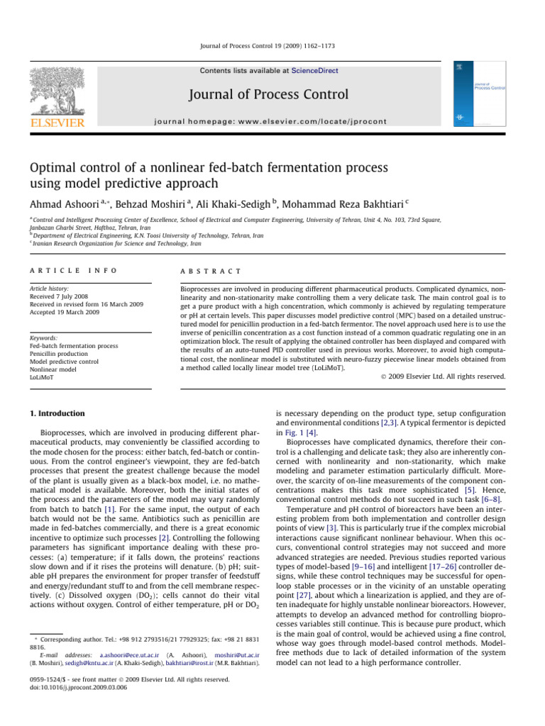 MPC for Nonlinear Fed-Batch Fermentation | PDF | Carbon Dioxide ...