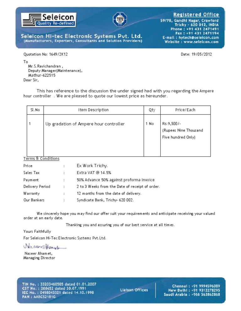 Quotation for Ampere Hour Controller Upgrade | PDF | Finance & Money ...