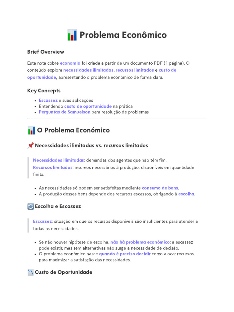 Problema Econômico: Escassez e Escolhas | PDF | Economia | Economias