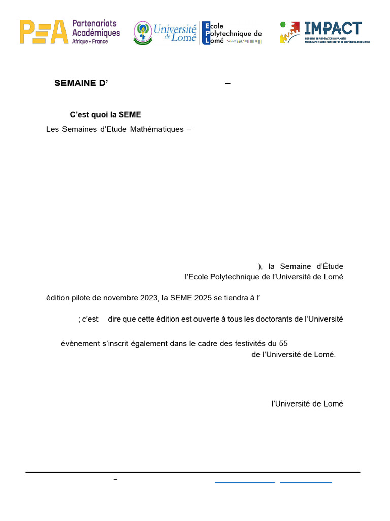 SEME 2025 : Mathématiques et Industrie | PDF | Université | Mathématiques