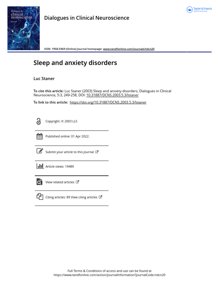 Sleep and Anxiety Disorders | PDF | Obsessive–Compulsive Disorder | Sleep