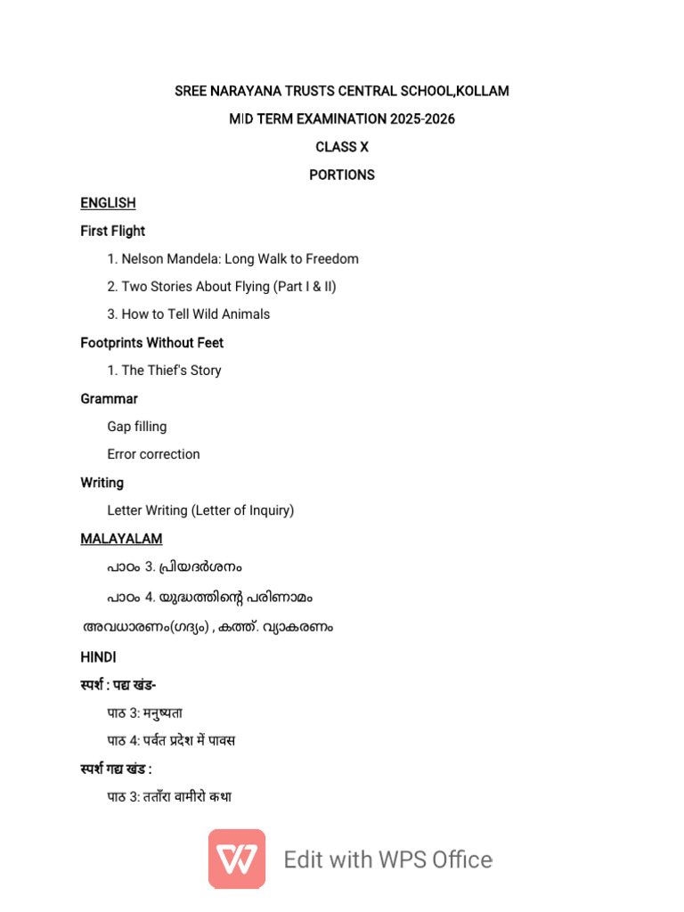 Class X Mid Term Exam 2025 Portions | PDF