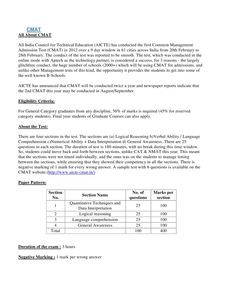 CMAT 2023: Exam Overview and Details | PDF | Test (Assessment ...