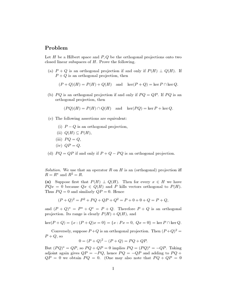 Orthogonal Projections in Hilbert Spaces | PDF | Operator Theory ...