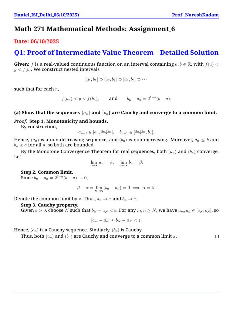 Intermediate Value Theorem Proofs and Applications | PDF | Continuous ...