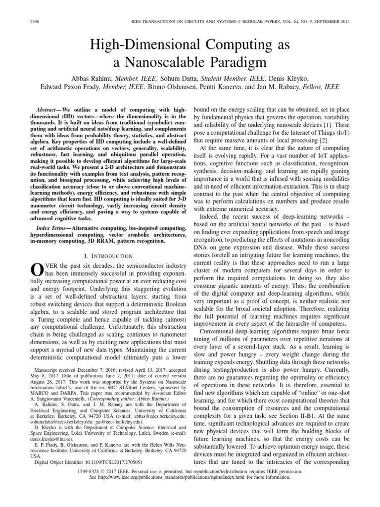 High-Dimensional Computing Paradigm | PDF | Deep Learning | Statistical ...