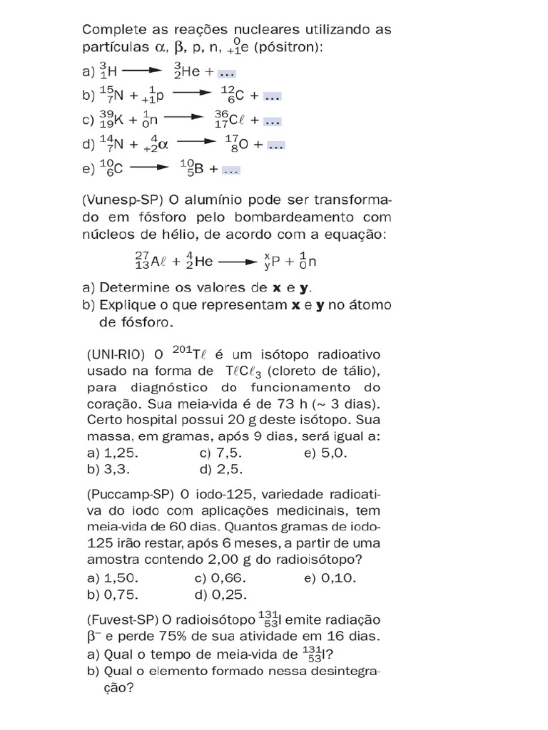 Exercícios de Radioatividade | PDF