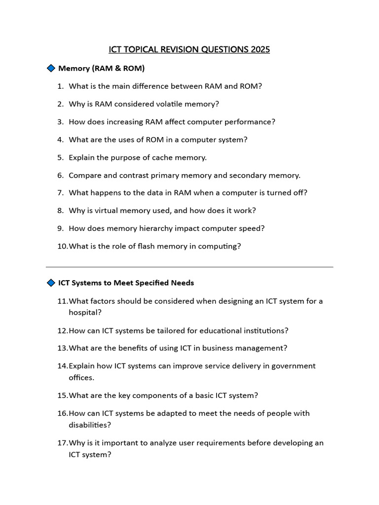 ICT Revision Questions for 2025 | PDF
