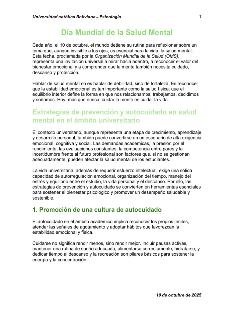 Día Mundial de La Salud Mental | PDF | Salud mental | Las emociones