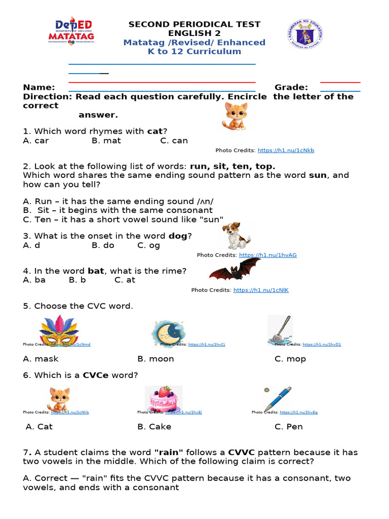 English 2 Q2 PT TOS For Reproduction | PDF | Syllable | Sentence ...