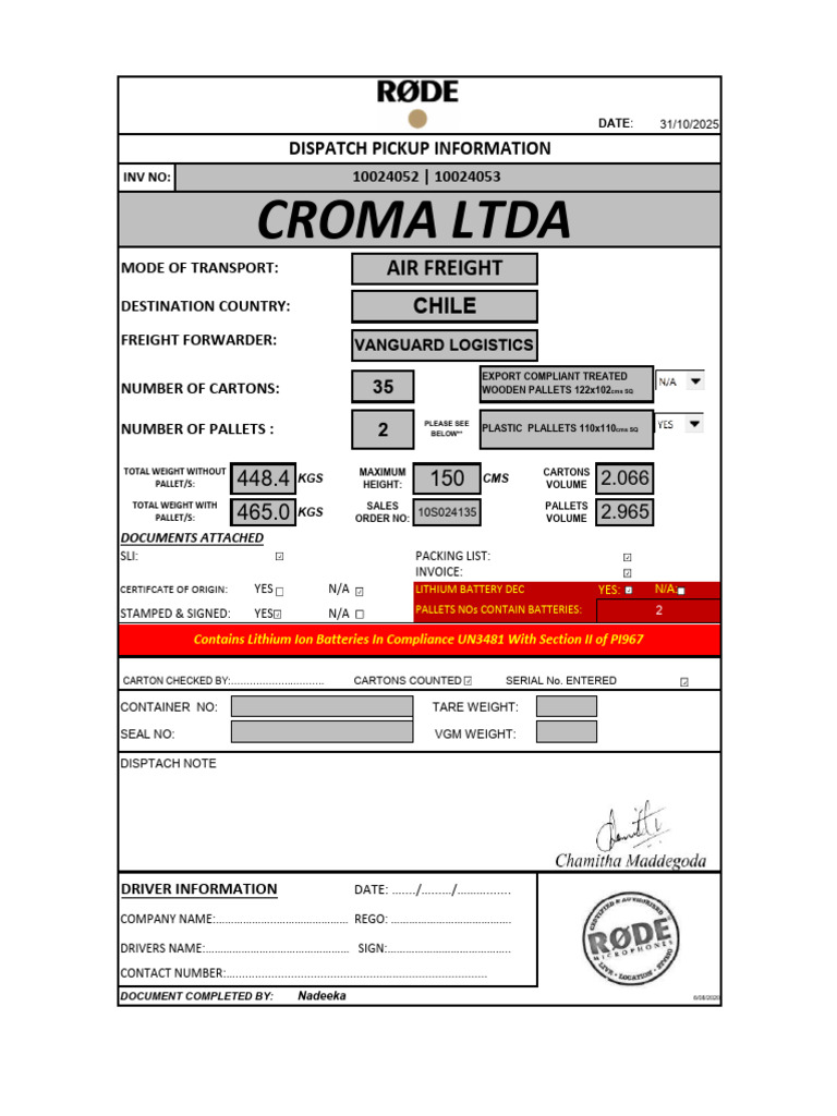 Lithium Battery Shipping Invoice 2025 | PDF | Lithium Ion Battery | Invoice