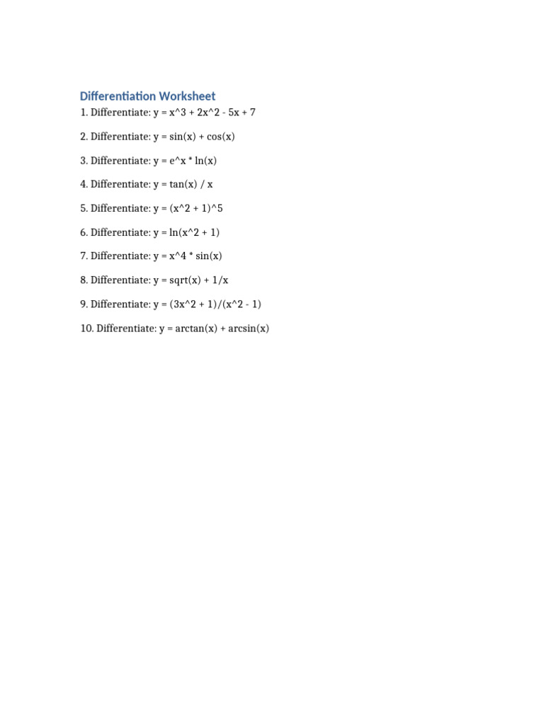 Differentiation Worksheet | PDF