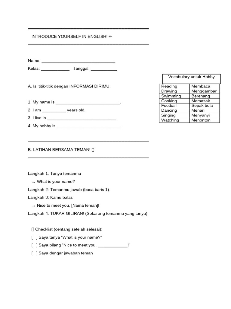 Introduce Yourself in English PDF