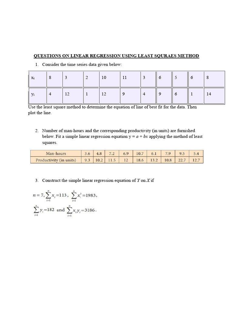 Quesions On Linear Regression Using Least Squares Method | PDF