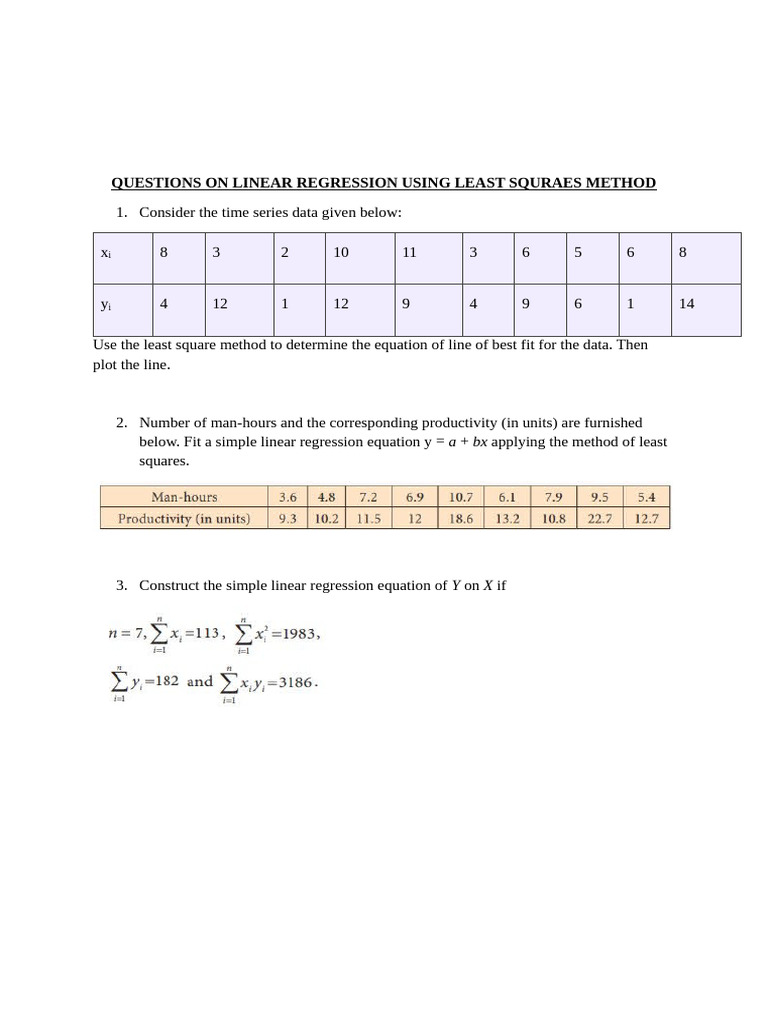 Quesions On Linear Regression Using Least Squares Method | PDF