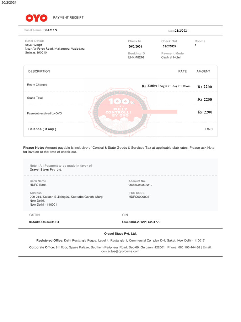 408791904-OYO-BILL - Copy 8927687 | PDF | Financial Services | Money