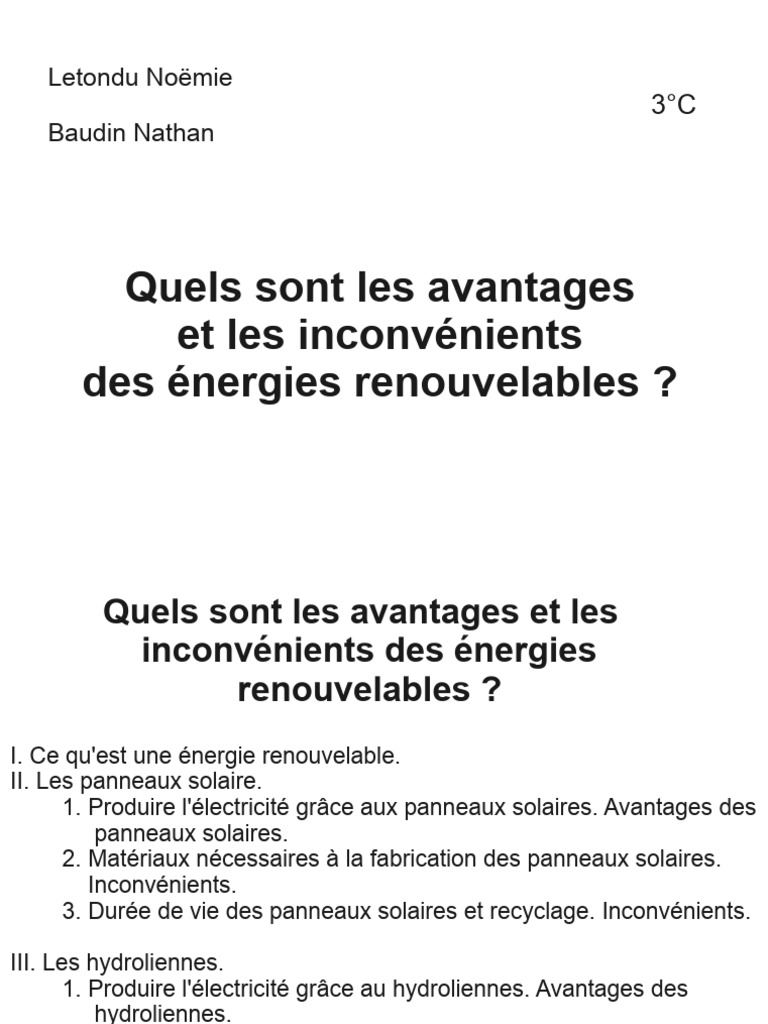 Avantages et inconvénients des énergies renouvelables PDF Panneau — free download