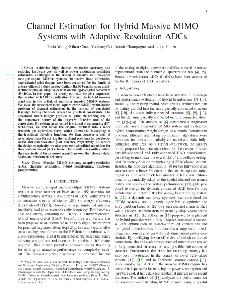 Hybrid Massive MIMO Channel Estimation | PDF | Mimo | Mathematical ...