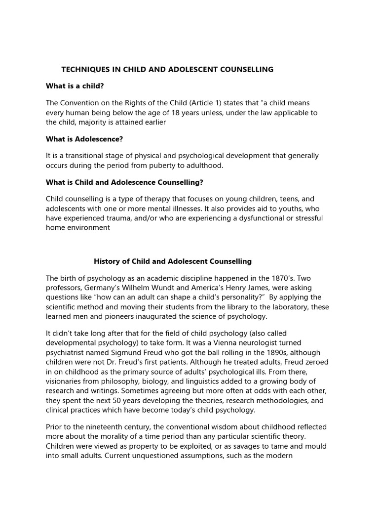 Techniques in Child and Adolescent Counselling | PDF | Art Therapy ...