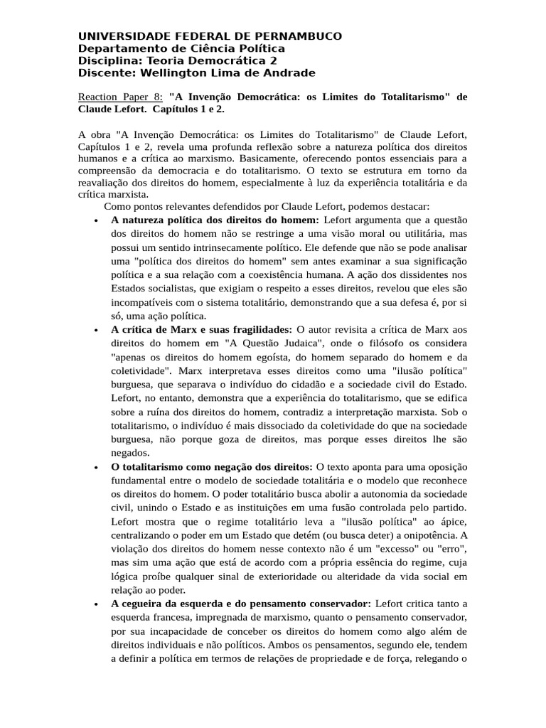 Limites do Totalitarismo e Direitos Humanos | PDF | Liberdade de ...