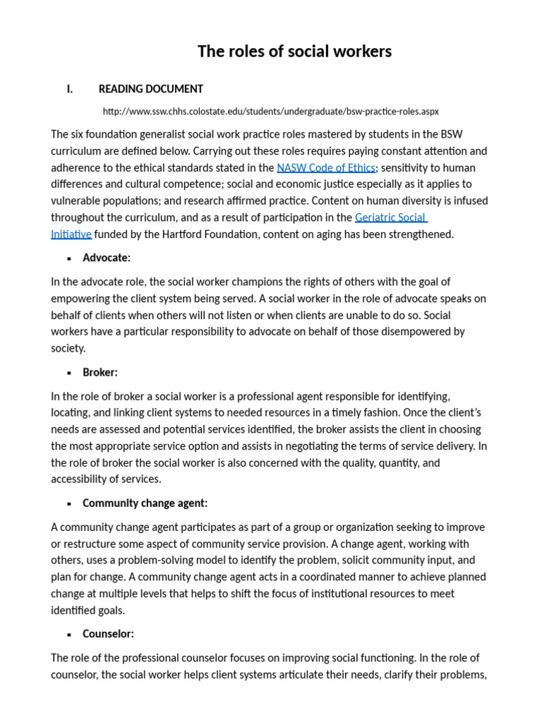 Social Work Roles: Broker Explained | PDF | Mediation | Social Work