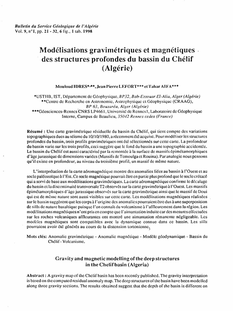Modélisations gravimétriques et magnétiques du Chélif | PDF | Faille ...