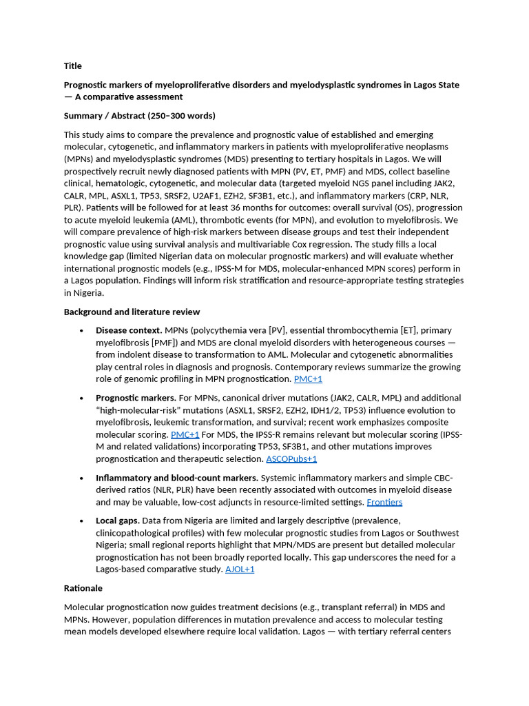Prognostic Markers in MPN and MDS Lagos | PDF | Diseases And Disorders ...